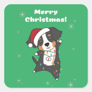 Sticker Carré Bernois Joyeux Noël Joyeux Chiens de Noël Joyeux S