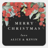 Sticker Carré Berries rouges+Eucalyptus Joyeux Noël/Personnalisé (Devant)