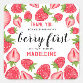 Sticker Carré Berry First Strawberry 1er fête d'anniversaire Per (Devant)