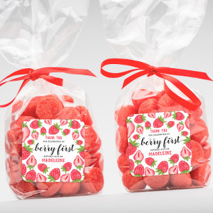 Sticker Carré Berry First Strawberry 1er fête d'anniversaire Per