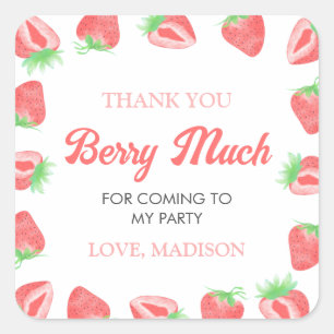 Sticker Carré Berry First Strawberry 1er Merci d'anniversaire