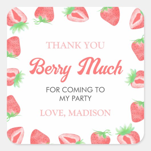 Sticker Carré Berry First Strawberry 1er Merci d'anniversaire (Devant)