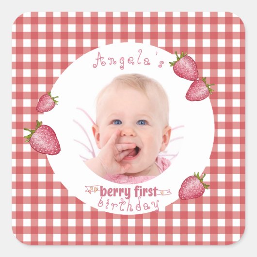 Sticker Carré Berry fraise Premier anniversaire (Devant)
