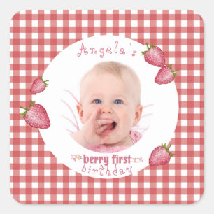 Sticker Carré Berry fraise Premier anniversaire