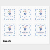 Sticker Carré Berry premier anniversaire bleu Bow rose Coquette (Feuille)
