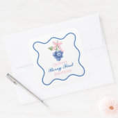 Sticker Carré Berry premier anniversaire bleu Bow rose Coquette (Enveloppe)