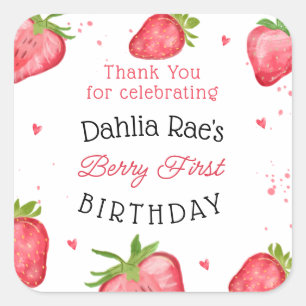 Sticker Carré Berry Premier anniversaire fraise