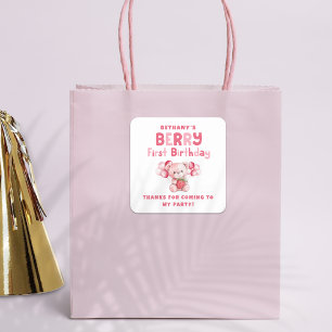 Sticker Carré Berry Premier anniversaire Fraise 1ère fête Merci