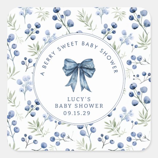 Sticker Carré Berry Sweet Baby shower Blueberry Bow (Devant)