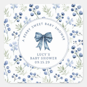 Sticker Carré Berry Sweet Baby shower Blueberry Bow