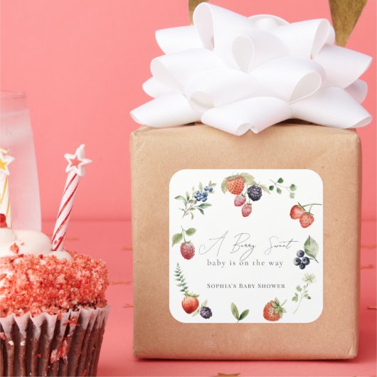 Sticker Carré Berry Sweet Berries Baby shower fille (Fête)