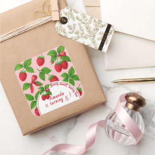 Sticker Carré Berry Sweet Raspberry Anniversaire de enfant Party