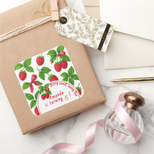 Sticker Carré Berry Sweet Raspberry Anniversaire de enfant Party