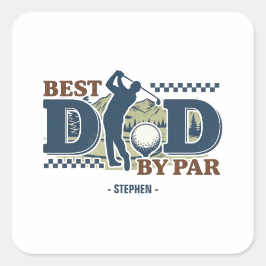 Sticker Carré Best Dad By Par - Golf Papa Silhouette Design (Devant)