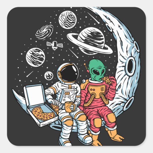 Sticker Carré Bestfriends Alien et astronaute (Devant)