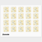 Sticker Carré Beurre pâle Jaune Doux Bleu Mariage Floral (Feuille)
