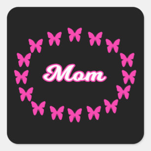 Sticker Carré Beurre rose mignon avec le mot maman