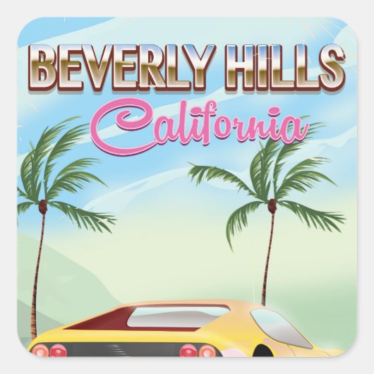 Sticker Carré Beverly Hills Californie affiche de voyage rétro (Devant)