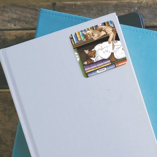 Sticker Carré Bibliothèque de chats de plateau de livres