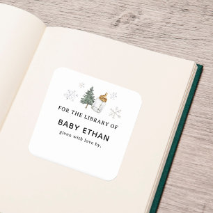 Sticker Carré Bibliothèque de livres pour Baby Shower de Winter