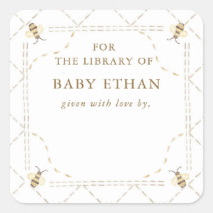 Sticker Carré Bibliothèque de livres pour Baby Shower Honey Bee
