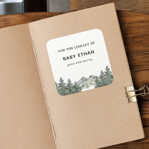 Sticker Carré Bibliothèque de livres pour baby shower Woodland M
