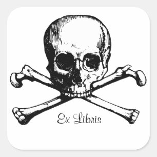 Sticker Carré Bibliothèque Ex Libris Skull