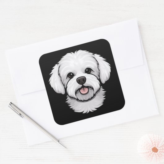 Sticker Carré Bichon Frise Cute Funny Chien Chien Chien Chien (Enveloppe)