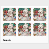 Sticker Carré Bichon Frise Gîtes : Festif Noël (Feuille)