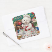 Sticker Carré Bichon Frise Gîtes : Festif Noël (Enveloppe)