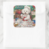 Sticker Carré Bichon Frise Gîtes : Festif Noël (Sac)