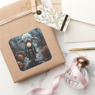 Sticker Carré Bichon Frise Riding Moto Halloween Scandale