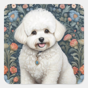 Sticker Carré Bichon Frisé William Morris Inspiré Floral