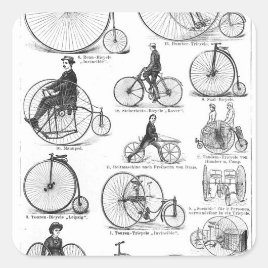 Sticker Carré Bicyclette à grande roue Penny Farthing (Devant)