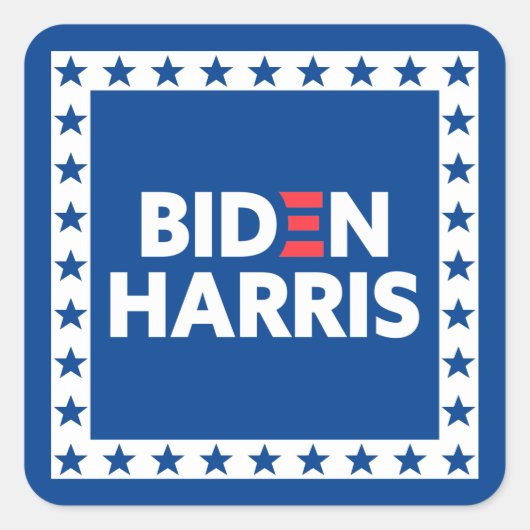 Sticker Carré Biden / Harris Stars Frame Blanc Bleu (Devant)