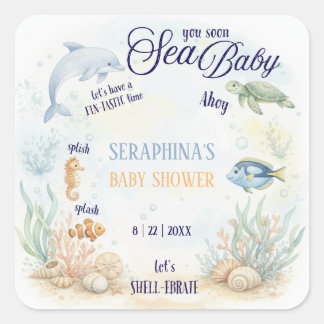 Sticker Carré Bientôt à la mer Baby Shower