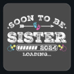 Sticker Carré Bientôt être soeur 2024 Chargement<br><div class="desc">Bientôt être soeur 2024 Chargement promu à Soeur Funny Crew Graphic design Cadeau Carré Stickers Collection classique.</div>