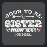 Sticker Carré Bientôt être soeur 2024 Chargement<br><div class="desc">Bientôt être soeur 2024 Chargement promu à Soeur Funny Crew Graphic design Cadeau Carré Stickers Collection classique.</div>