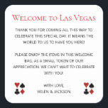 Sticker Carré Bienvenue à Las Vegas Mariage Bienvenue Sac cadeau<br><div class="desc">Se marier à Las Vegas ? Ces autocollants de bienvenue blancs et noirs complètent parfaitement la corbeille de bienvenue de vos invités dans leur hébergement. Personnalisez avec votre propre texte sincère.</div>