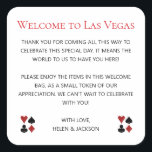 Sticker Carré Bienvenue à Las Vegas Mariage Bienvenue Sac cadeau<br><div class="desc">Se marier à Las Vegas ? Ces autocollants de bienvenue blancs et noirs complètent parfaitement la corbeille de bienvenue de vos invités dans leur hébergement. Personnalisez avec votre propre texte sincère.</div>