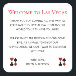 Sticker Carré Bienvenue à Las Vegas Mariage Bienvenue Sac cadeau<br><div class="desc">Se marier à Las Vegas ? Ces autocollants de bienvenue blancs et noirs complètent parfaitement la corbeille de bienvenue de vos invités dans leur hébergement. Personnalisez avec votre propre texte sincère.</div>