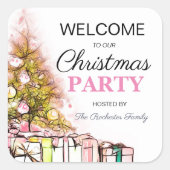 Sticker Carré Bienvenue à Noël Pink Sympa (Devant)