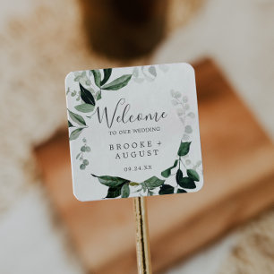 Sticker Carré Bienvenue au Mariage Emerald Greenery