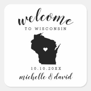 Sticker Carré Bienvenue au Wisconsin   Service personnalisé Mari