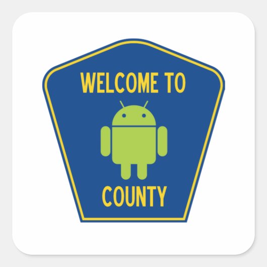 Sticker Carré Bienvenue Dans Android Comté (Bogue Droid Sign) (Devant)