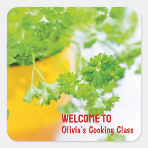 Sticker Carré Bienvenue dans le cours de cuisine de Name Herb Ar