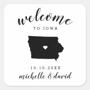 Sticker Carré Bienvenue en Iowa   Service personnalisé Mariage