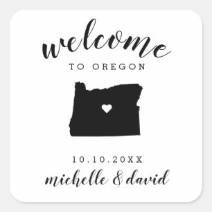 Sticker Carré Bienvenue en Oregon   Service personnalisé Mariage