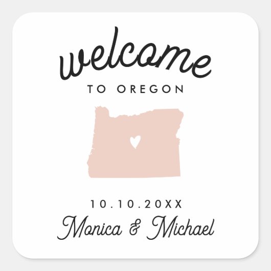 Sticker Carré BIENVENUE OREGON Destination Mariage N'IMPORTE QUE (Devant)