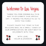 Sticker Carré Bienvenue sur le panier de bienvenue du Mariage de<br><div class="desc">Se marier à Las Vegas ? Ces autocollants blancs et noirs de bienvenue complètent parfaitement la corbeille de bienvenue de votre hôtel. Personnalisez avec votre propre texte sincère.</div>